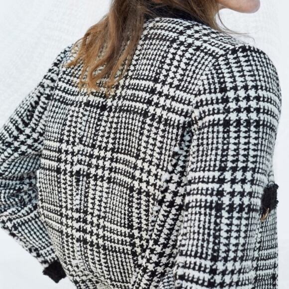Zara Blogger Black White Textured Tweed Long Blazer. - Picture 5 of 13
